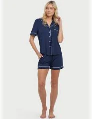 Summer Short Sleeve  Print Modal Pyjamas Cotton Sleepwear with Piping PJ Bamboo Pajamas Sets for Women