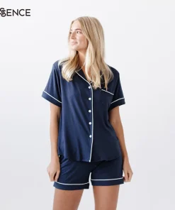 High Quality  Lady Soft Pyjamas Women Summer 2 Pieces Loungewear Short Sleeve Bamboo Viscose Pajama Sets