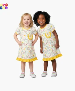 Puresun Comfortable  Short Sleeve Bamboo Viscose Print Girl Nightgown Kids Sleepwear d Color Summer Pyjamas