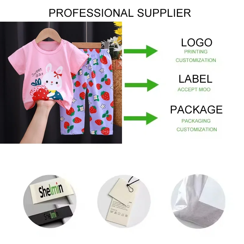 Unisex Kids Pajamas Set Girls Pyjamas Vetement Enfant Summer Short Sleeve Cotton Pyjamas Sleepwear Printed Girls Pajamas - Image 3