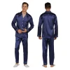 Luxury Satin Silk Men's Pajamas Sets 2pcs Fashion Pyjamas Suits with Long Sleeves for Adults Solid Satin Sleepwear
