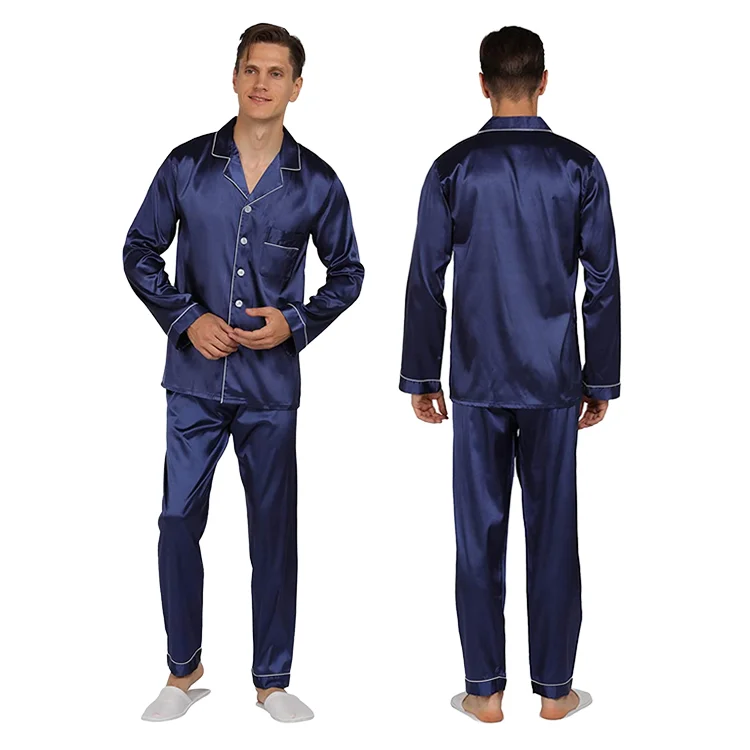 Luxury Satin Silk Men's Pajamas Sets 2pcs Fashion Pyjamas Suits with Long Sleeves for Adults Solid Satin Sleepwear