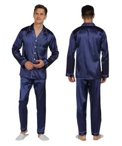 Factory Read to Ship Satin Long Sleeve Pajamas Sets for Men Sleep Bath Wear Classic Solid Color Men Satin Pajamas