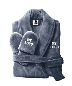 Unisex Luxury Bathrobe Slippers Set 100% Polyester Logo Grey Coral Fleece High Quality XXL Size for Hotel Spa Home Beauty