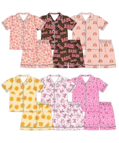 Boutique Kids Girl Short Sleeve Two Piece Pajamas Spring Summer  Printing Sleep Wear Set