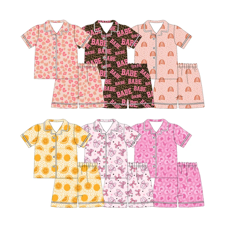 Boutique Kids Girl Short Sleeve Two Piece Pajamas Spring Summer Printing Sleep Wear Set