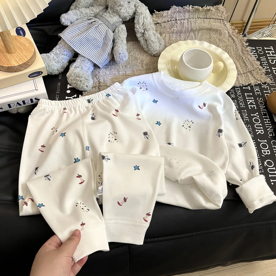 Factory Wholesale Children's Baby Boys Girls Thermal Underwear Seamless 100% Cotton Boys Girls Two-Piece Two-piece Pajamas Set - Image 4