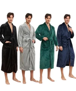 Free Shipping Usa Warehouse Discount Price Winter 5 Star Hotel Plush Hooded Fleece Long Bathrobes Pyjamas Men Sleepwear Stripe Bath Robe