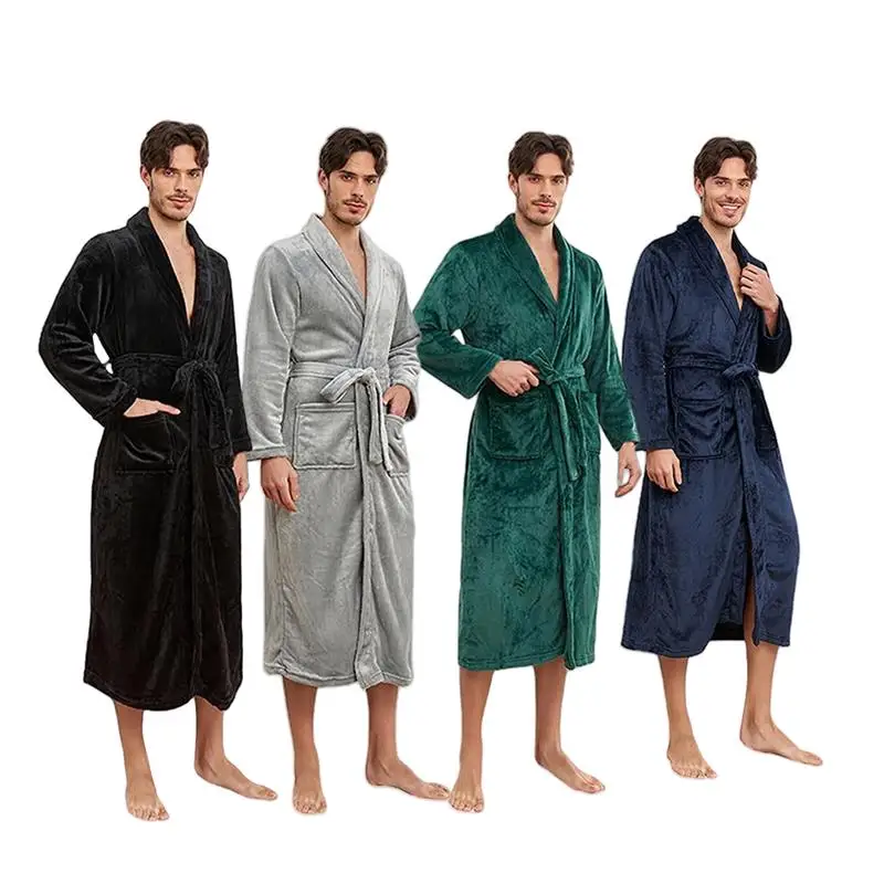 Free Shipping Usa Warehouse Discount Price Winter 5 Star Hotel Plush Hooded Fleece Long Bathrobes Pyjamas Men Sleepwear Stripe Bath Robe