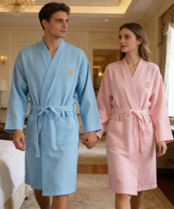 Luxury Cotton Woven Waffle Bathrobe Unisex Large Sizes Breathable Eco-Friendly Towels  for Hotel Spa Salon