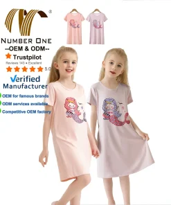 Modal Kids Pajamas Teen Night Gown Short Sleeve Cute Cartoon Children Sleepwear Teenager Pyjamas Girls Nightdress