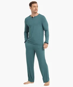 Men's Luxury Comfortable Sleepwear Night Lounge Wear Solid Soft Bodysuit Cozy PJs Cotton Bamboo Pyjama Set