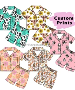 Tingzhi Factory Toddler Girl Summer Floral Print Short Sleeve Shirt Shorts  2 Pieces Sets Baby Kids Pajamas Outfits Sleep Wear
