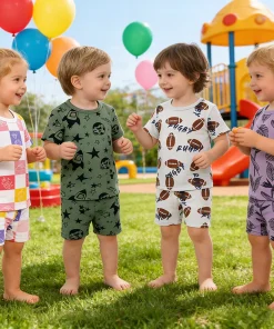 Unisex Bamboo Pajamas Set Summer Kids Clothing Girls Boys Sleepwear Children Short Sets Breathable Baby Clothes  Print