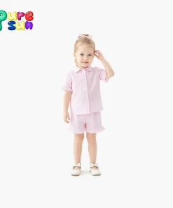 Puresun Manufacturer  Polo Collar 100% Cotton Children's Pajamas Solid Wholesale Girls Sleepwear Kid Pajama Set