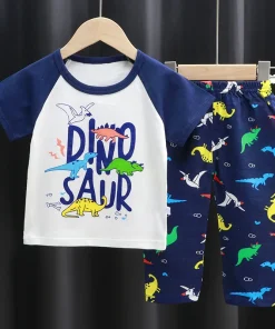 Unisex Kids Pajamas Set Girls Pyjamas Vetement Enfant Summer Short Sleeve Cotton Pyjamas Sleepwear Printed Girls Pajamas