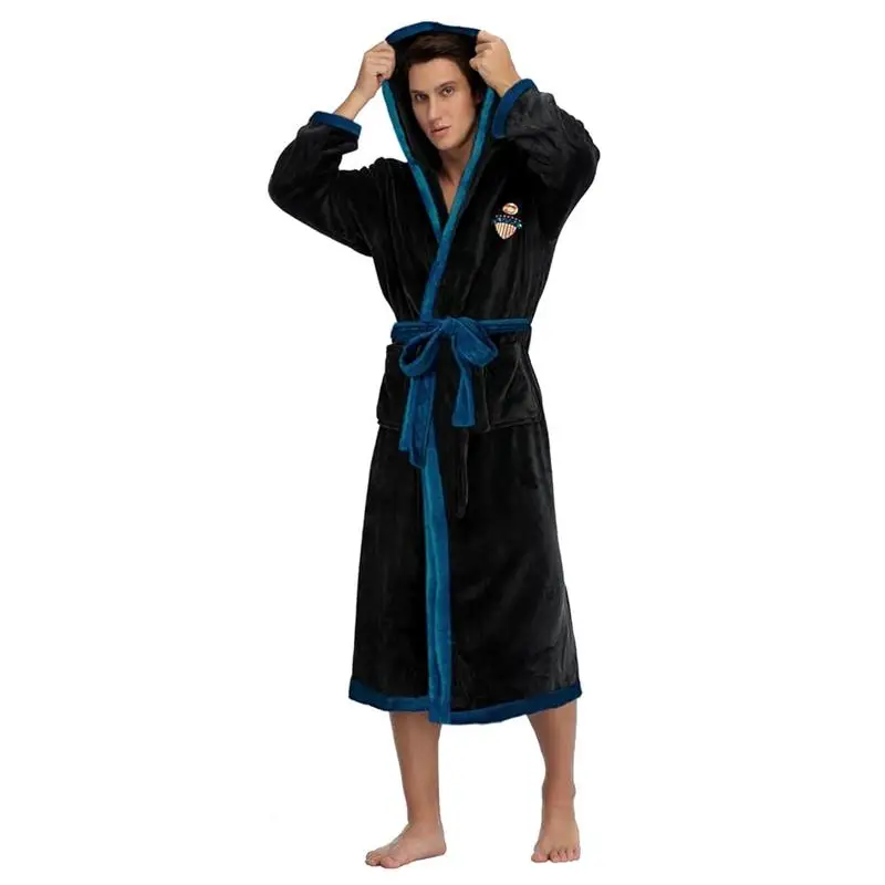 Free Shipping Usa Warehouse Discount Price Winter 5 Star Hotel Plush Hooded Fleece Long Bathrobes Pyjamas Men Sleepwear Stripe Bath Robe - Image 5