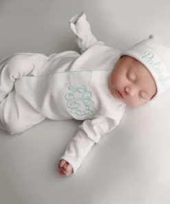 Monogram Baby Girl Clothes Pima Cotton Long Sleeves Footie Unisex Onesie Pajamas  Tag