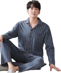 Men's Satin V-Neck  Button-Down Casual Long Sleeve Sleepwear Breathable Solid Pajama Set with Fashion Cardigan