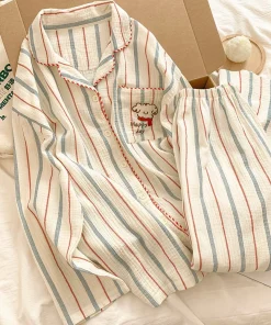 Women's Cartoon Pajama Set Notched Collar Shirt Long Wide Leg Pants | Spring Autumn Casual Sleepwear for Ladies Home Loungewear