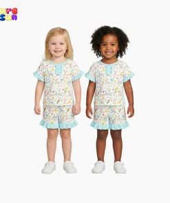 Puresun Factory Wholesale Bamboo Viscose Girls  Printing Sleepwear Kids Pyjamas Girls Summer Pajamas
