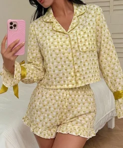 Long Sleeve PJ Plaid Heart Print Cotton Pyjamas Sleepwear Wholesale Modal Bamboo Pajamas Loungewear Women Sets