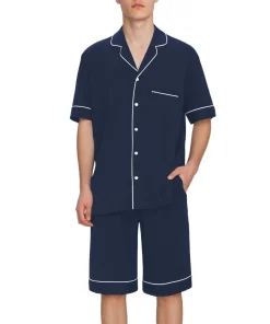 Summer Men's Pijamas Short Sleeve Lounge Wear Set Bamboo Viscose Adult Pajama Set Men Sleepwear Loungewear