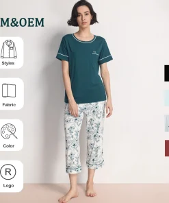 New Trend 2Pcs Womens Sleepwear Organic Cotton Bamboo Fabric Ladies Pijamas Short Pajamas Set