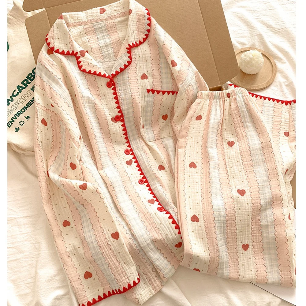 Women's Cartoon Pajama Set Notched Collar Shirt Long Wide Leg Pants | Spring Autumn Casual Sleepwear for Ladies Home Loungewear - Image 2