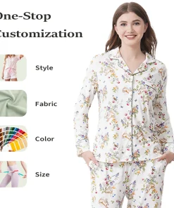 Modal Fruit Print Open Crotch Luxury Long Sleeve Set Cotton Pyjamas Bamboo Loungewear Pajamas Sets for Women