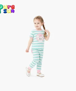 Puresun Cute  Print Eco-friendly Fabric Children's Pajamas Wholesale Girls Sleepwear Kid Pajama Set
