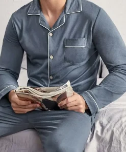 Wholesale Man Sleepwear Long Sleeve Piping Pyjamas Soft Bamboo Cotton Men Pajamas Loungewear Sets Men's Clothes