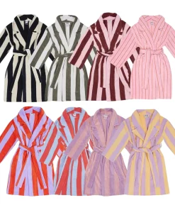 Hongbo Luxury Women Bathrobes Wear Cozy Breathable Adults Bloom Stripe Robe Long Sleeve Dressing Gown for Mens and Womens
