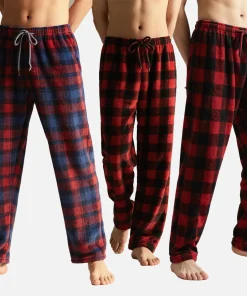 Men's  Logo Plaid Pattern Flannel Pajama Pants Casual Winter Sleepwear Thermal Breathable Features 100% Polyester for Cold