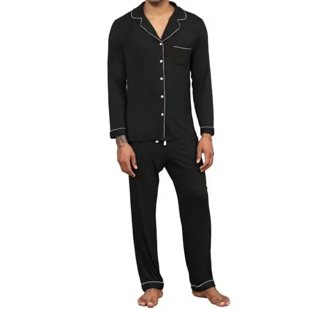 Logo Men's Modal Pajama Set Breathable and Comfortable Long Sleepwear Men - Image 4
