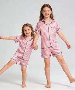 Cartoon Print Cotton Pyjamas Summer Short Homewear Children Sleepwear Sets Animal Print Girls Bamboo Kids Satin Pajamas