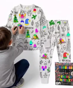 Christmas Kids Pajamas Set DIY Color Sleepwear Children Underwear Cotton Long Sleeve Unisex Kids Loungewear Set Wholesale