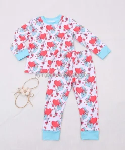 Baby Clothing Two-piece Set Bamboo Baby Pajamas Heart Valentine's Day Gifts  Box Wholesale Children Clothes Boysand Girls