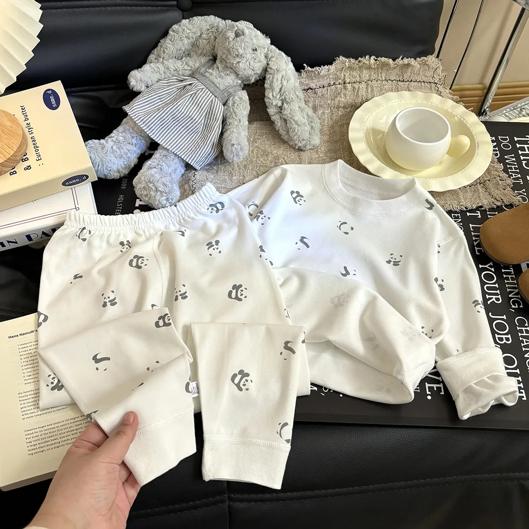 Factory Wholesale Children's Baby Boys Girls Thermal Underwear Seamless 100% Cotton Boys Girls Two-Piece Two-piece Pajamas Set - Image 2