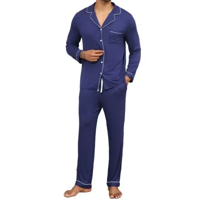 Logo Men's Modal Pajama Set Breathable and Comfortable Long Sleepwear Men - Image 5