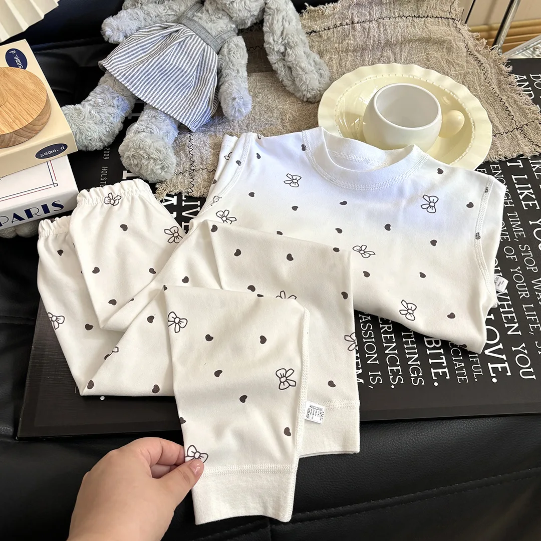 Factory Wholesale Children's Baby Boys Girls Thermal Underwear Seamless 100% Cotton Boys Girls Two-Piece Two-piece Pajamas Set - Image 3