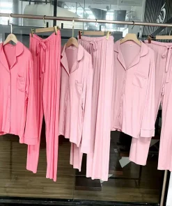 Wholesale Comfy Modal Bamboo Breathable Women's Sleepwear Knitted Pajamas Set With Long Sleeves Pajama Pyjamas for Women