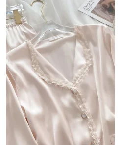Women's French Court-Style Long-Sleeved Satin Pajamas Spring-Autumn Version Sweet Princess Ice-Silk Home Wear Set for ODM Woven