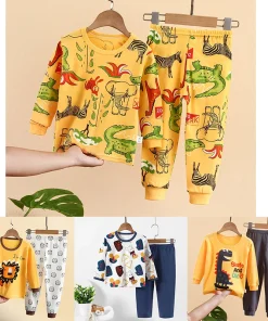 2021 High Quality Children Cotton Pajamas 2PCS Set Girls Sleepwear Nightwear Kids Boys Long Sleeve Cartoon Cotton Pyjamas Set