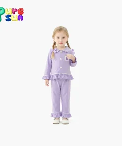 Puresun High Quality Ruffle 100% Organic Cotton Breathable NB-16T Children's Pajamas Collared Wholesale Girls Sleepwear Pajama