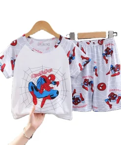Girls Summer Thermal Breathable Plus Size Cartoon Pajamas Toddler Shorts Sets Sleepwear Kids Polyester 2-Piece d Colors