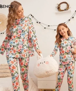 Matching Mom and Daughter Set Cotton Allover Floral Print Mommy and Me Women Bamboo Pajamas Loungewear Women Sets