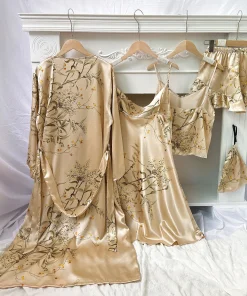 2025 Satin Silk Pajamas Women's Pajamas Set Satin Lingerie Nightgown Women Satin Nightdress Sleepwear