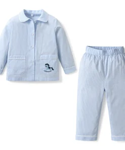 Spring   Cotton Gingham Boys Girls Pyjama Kids PJS Outfit Long Sleeve Pijama Embroidered Sleepwear Children Pajamas Set