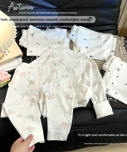 Factory Wholesale Children's Baby Boys Girls Thermal Underwear Seamless 100% Cotton Boys Girls Two-Piece  Two-piece Pajamas Set